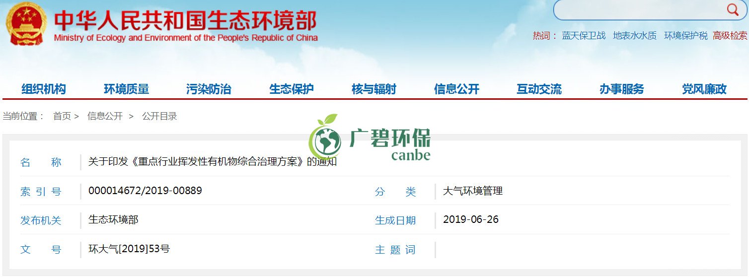 生態（tài）環境部印（yìn）發《重點行業揮發（fā）性有機物綜合治理方案》(圖1)